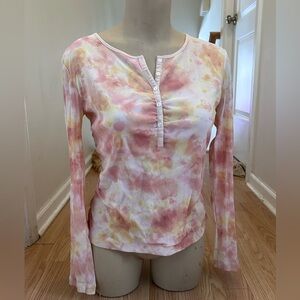 Liz Claiborne Pink and Yellow Tie-Dye Long Sleeve Top